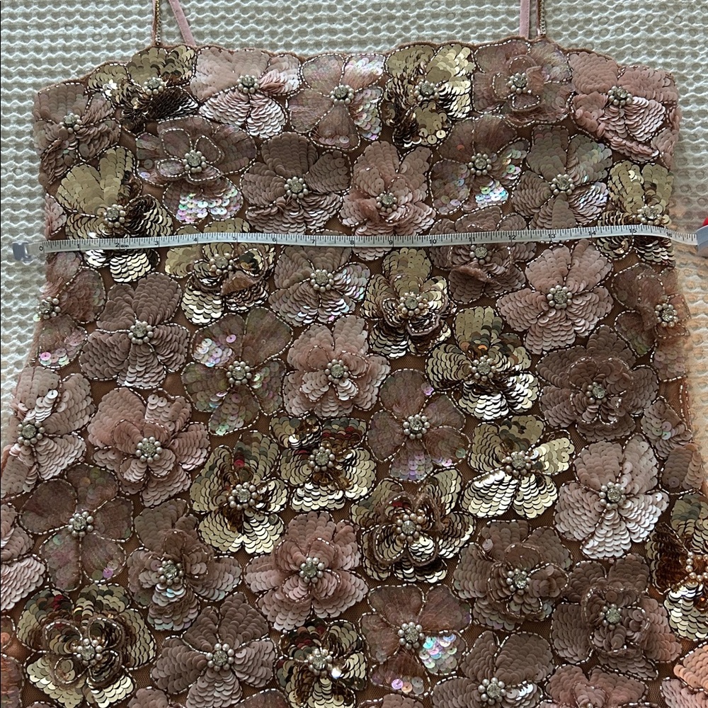 LoveShackFancy Aleria Pink and Gold Sequin Floral Mini Dress - Picture 14 of 14